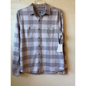 NEW Flag & Anthem Mens Grey Buffalo Plaid Stretch Flannel‎ Shirt S